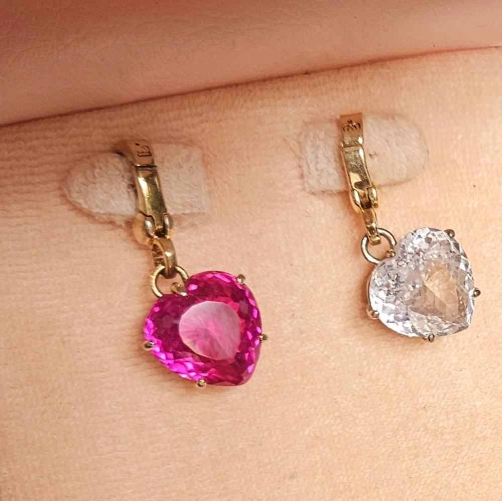 2 Juicy Couture Raspberry Pink Red White Clear Crystal Gem Charm Pair Bundle Set - Picture 8 of 10